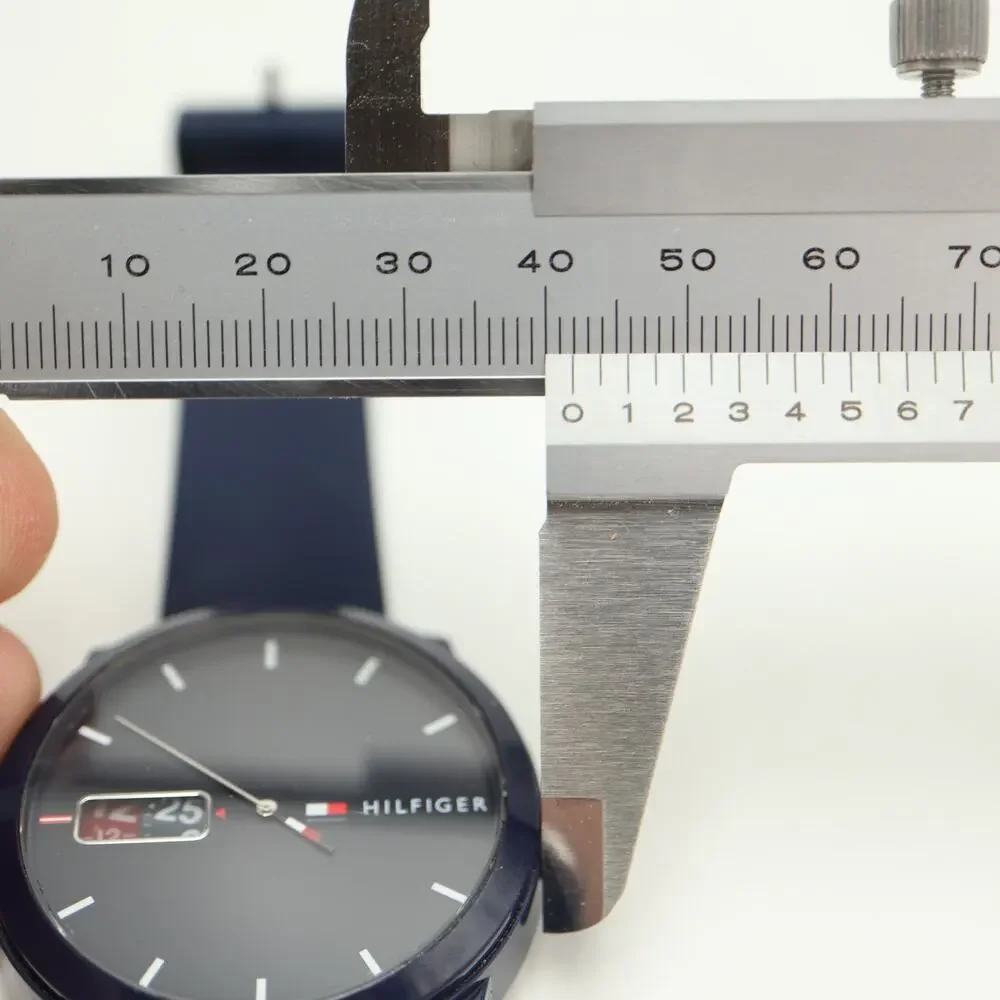 Tommy Hilfiger 'Analogue Denim' 42mm Watch Jump Hour Blue Silicone w New Battery